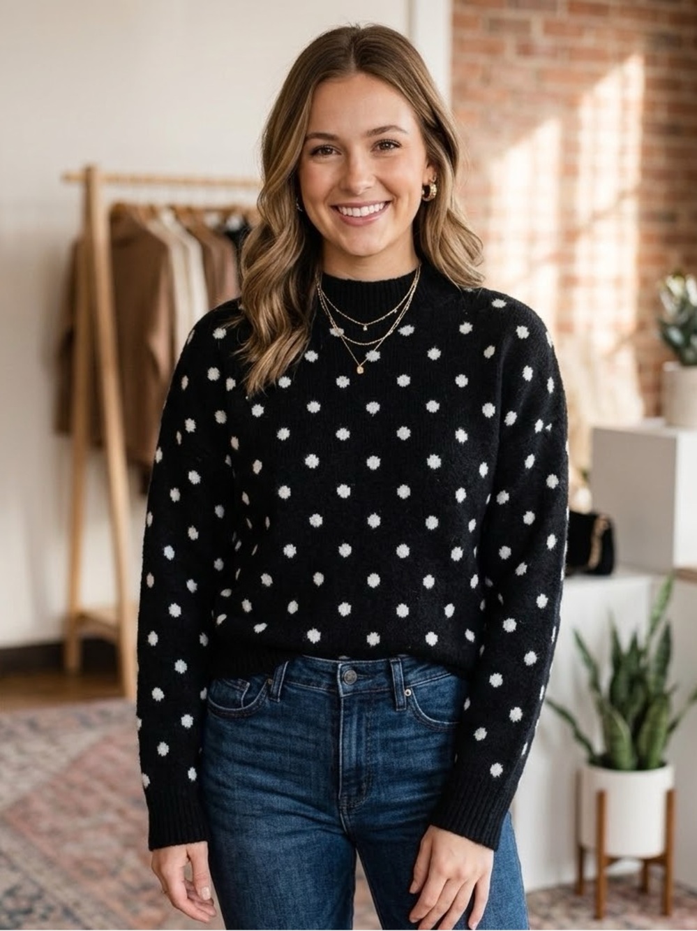 H&M Black Sweater with White Dots